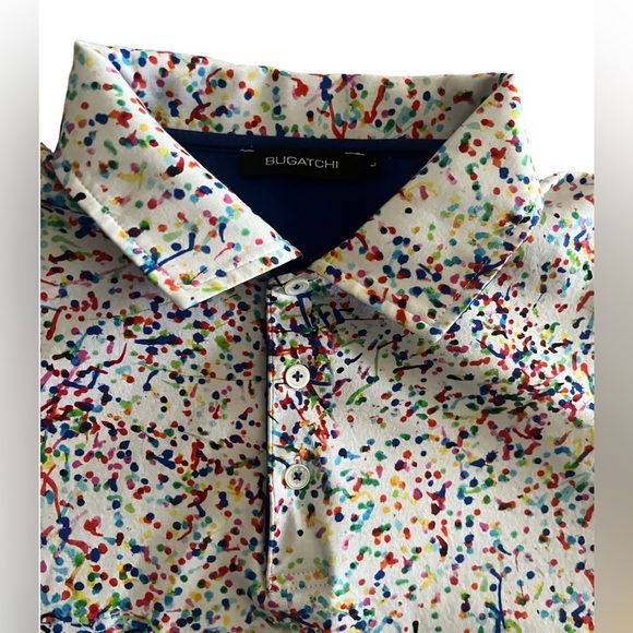 Bugatchi Men's Candy Short Sleeve Three Button Self Collar Sz large - Picture 3 of 6